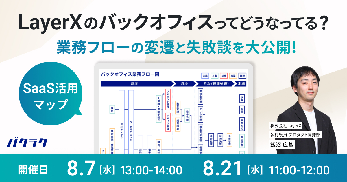 【8月7日(水)・21日(水)】【SaaS活用マップ】LayerXのバックオフィスってどうなってる？業務フローの変遷と失敗談を大公開！