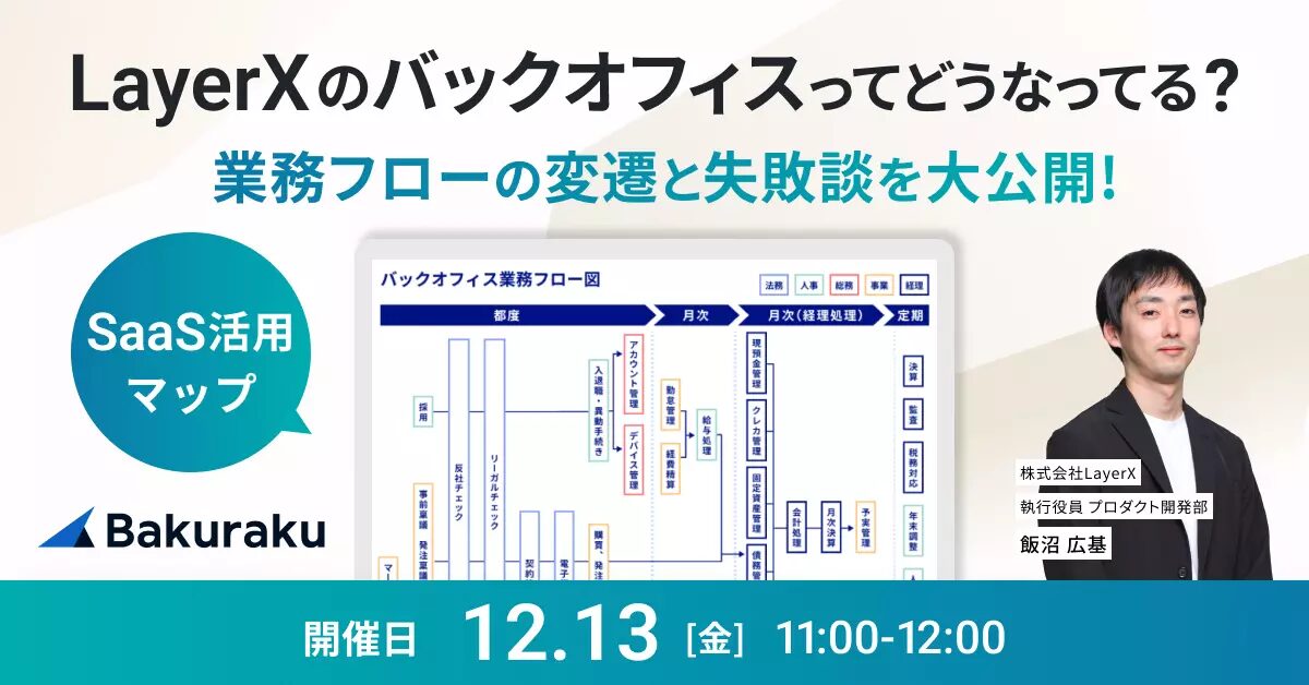 【12月13日(金)11時～】【バックオフィス裏話】30人から300人へ！経理と情シスが明かす「規模別」のSaaS活用、成功と失敗