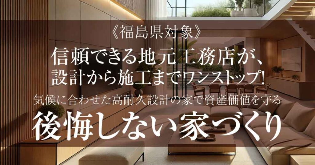 《福島県対象》 信頼できる地元工務店が、設計から施工までワンストップ！　気候に合わせた高耐久設計の家で資産価値を守る”後悔しない家づくり”