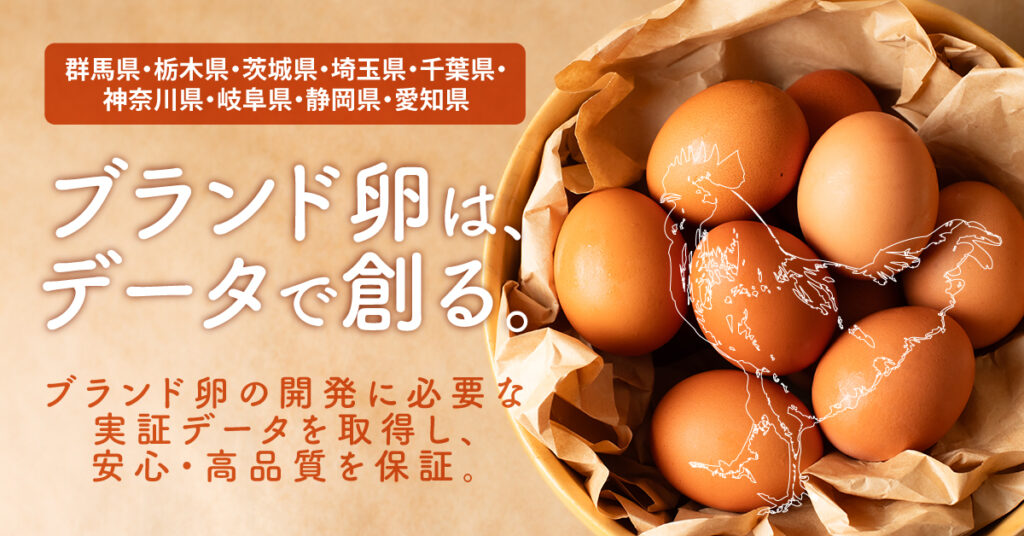 【群馬県・栃木県・茨城県・埼玉県・千葉県・神奈川県・岐阜県・静岡県・愛知県】ブランド卵は、データで創る。ブランド卵の開発に必要な実証データを取得し、安心・高品質を保証。