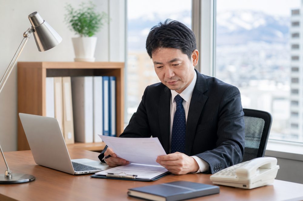 北海道の社労士事務所で書類を確認するプロフェッショナルのイメージ