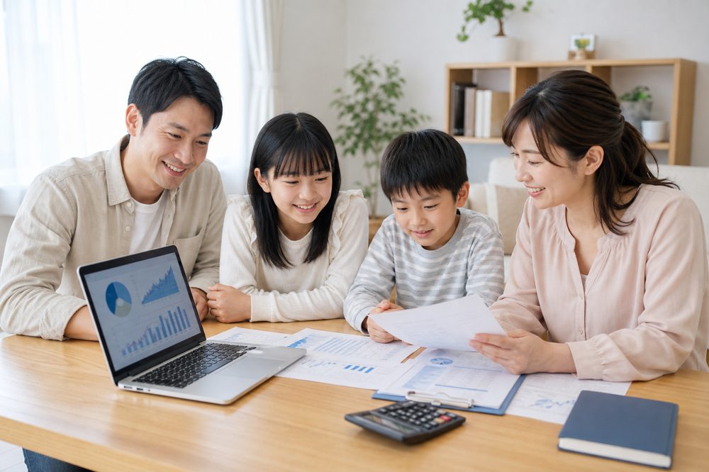 保険料見直しとiDeCo・NISAの相談をする家族のイメージ