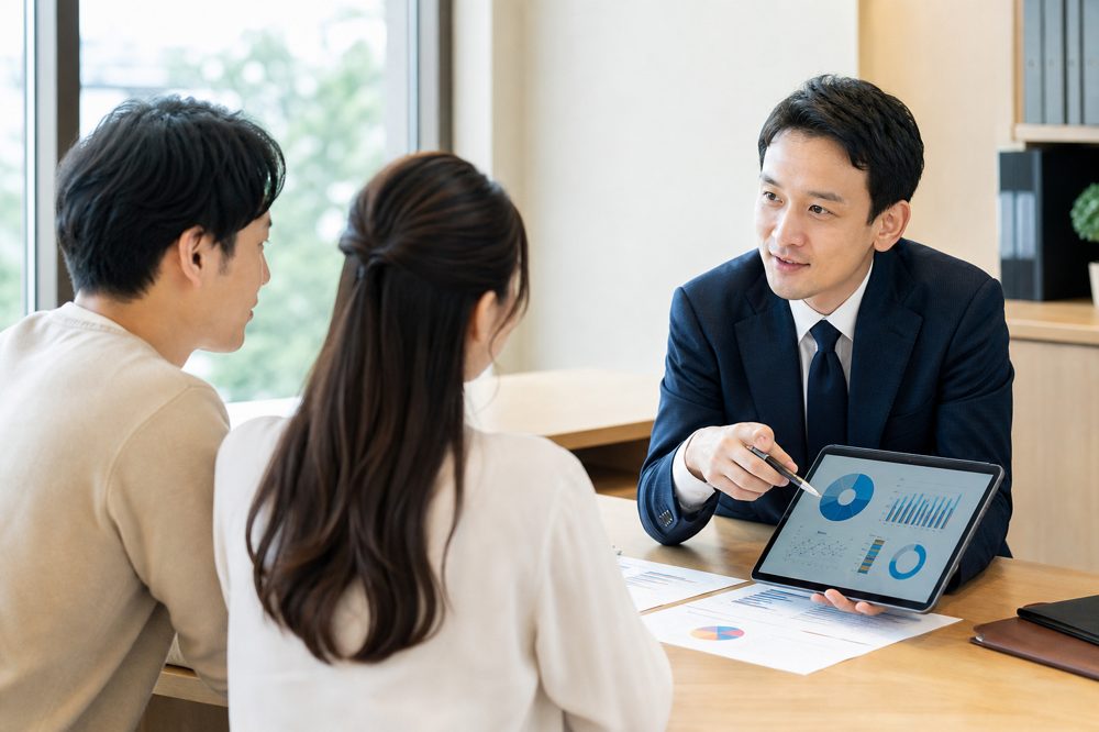 ファイナンシャルプランナーが夫婦にiDeCoとNISAの戦略を説明しているイメージ