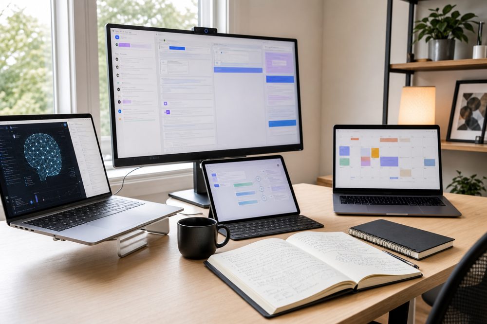AI秘書でコンテンツ作成と業務管理を同時に行う個人事業主の作業環境