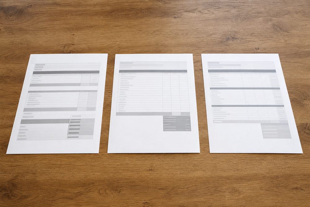複数の業者から取得した外壁塗装の見積書を比較している様子