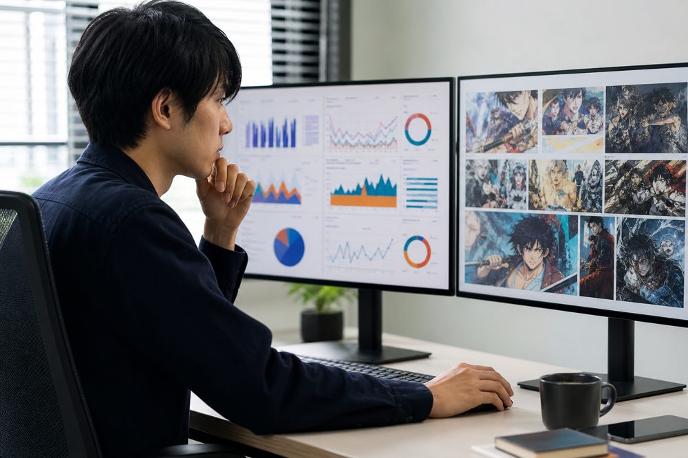 マンガ広告のCVRデータを分析するデジタルマーケター