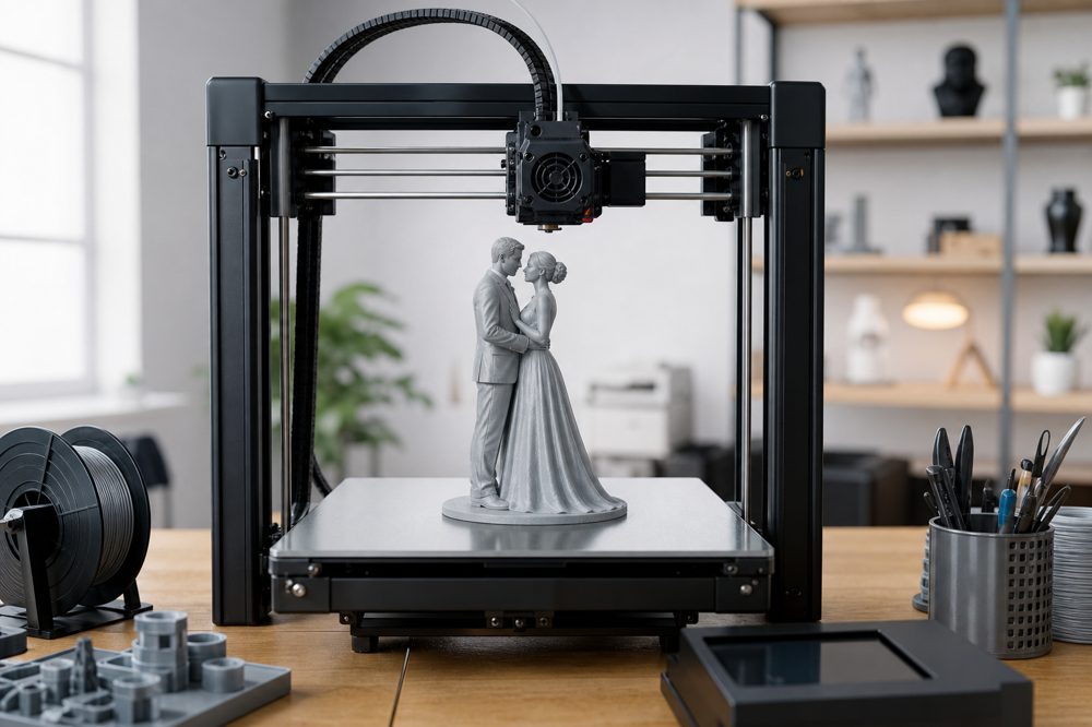 3Dプリンターでブライダルフィギュアを製作する工房の様子