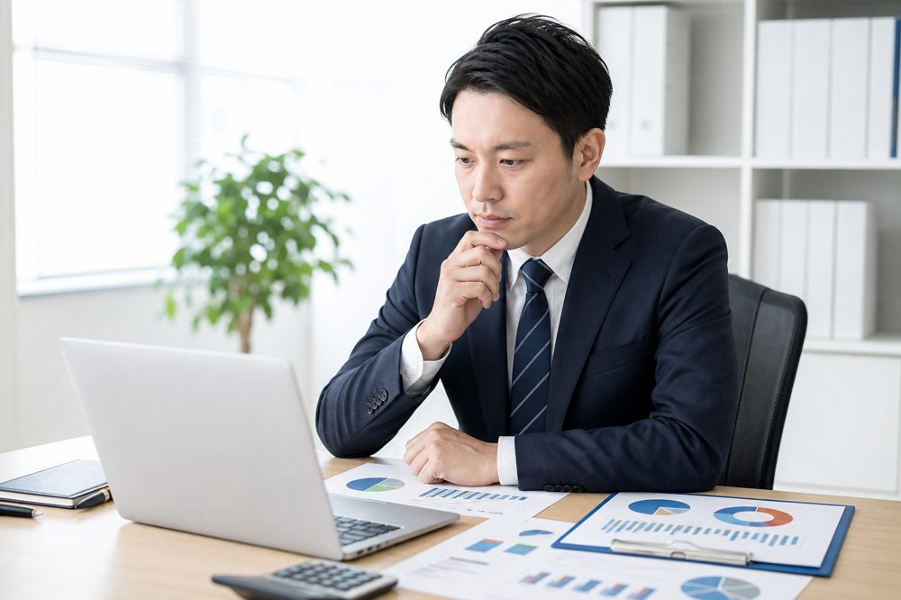 保険料の比較分析を行う税理士のイメージ