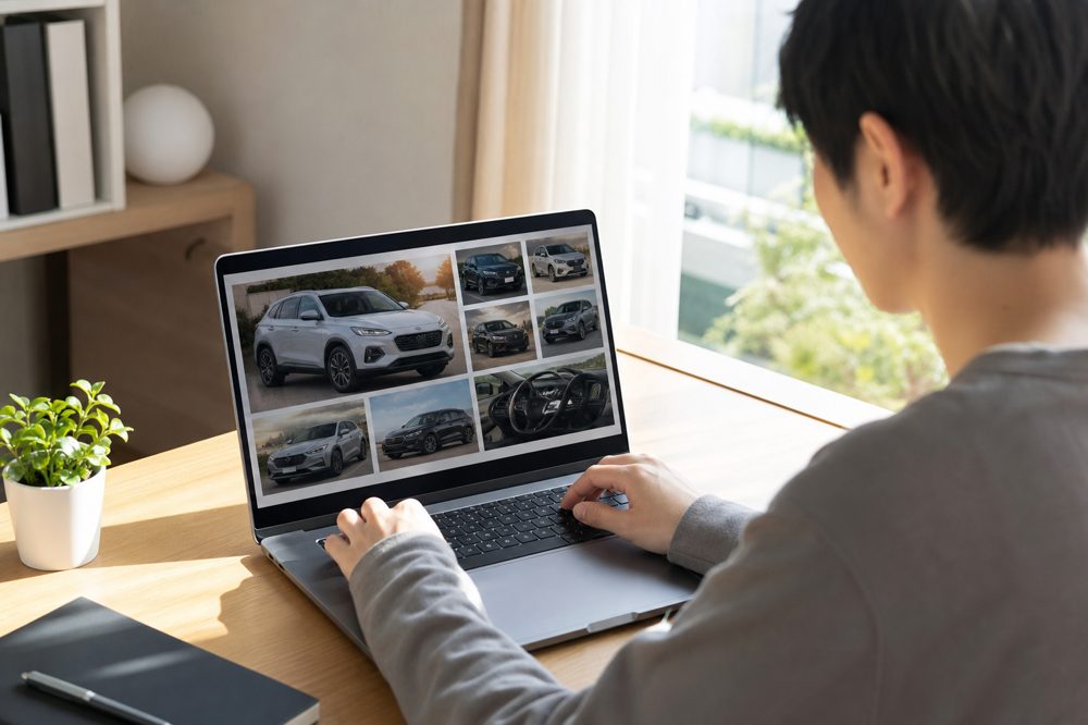 車の相場をネットで調べている様子