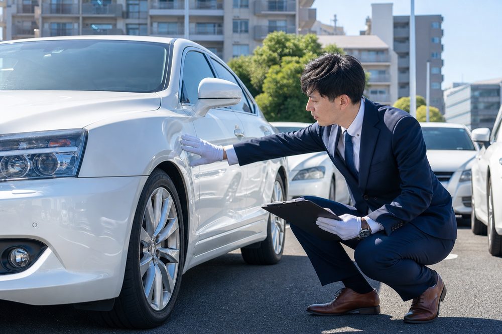 買取査定士が車を査定している様子