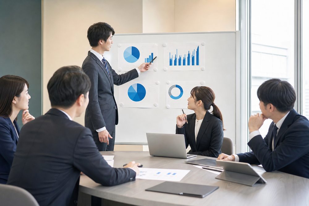 補助金申請の事業計画を議論する経営チーム