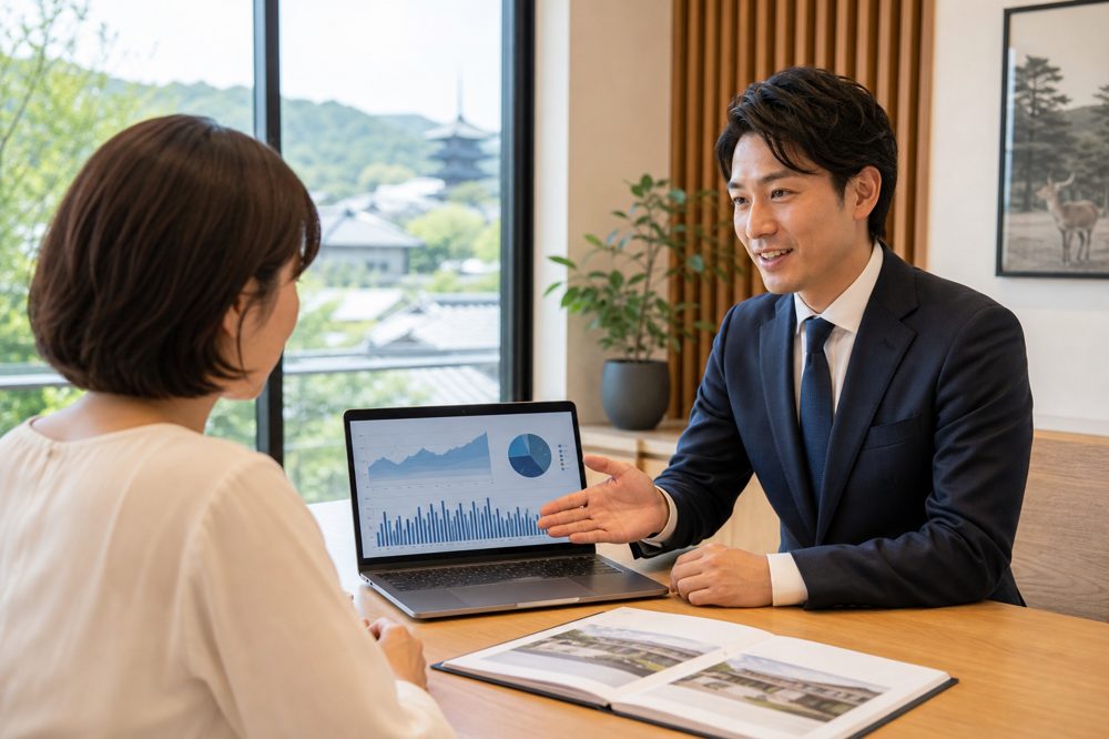 奈良の不動産会社で売却査定を比較検討するオーナーのイメージ