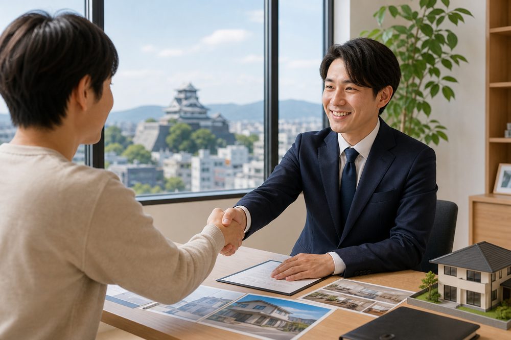 熊本の不動産会社で売却相談をする様子