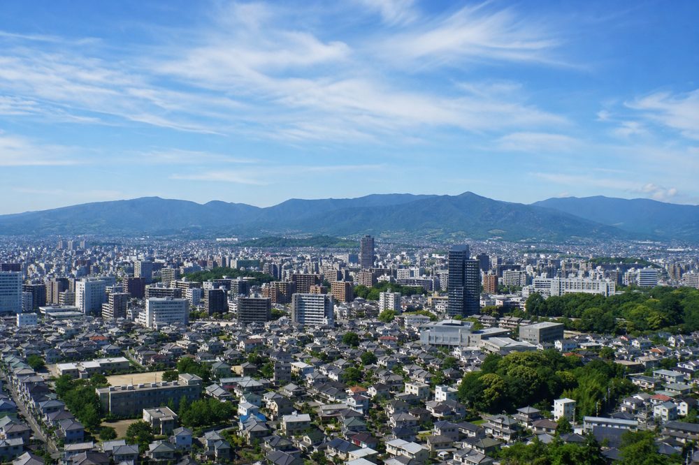 熊本市の街並みと住宅地の俯瞰写真