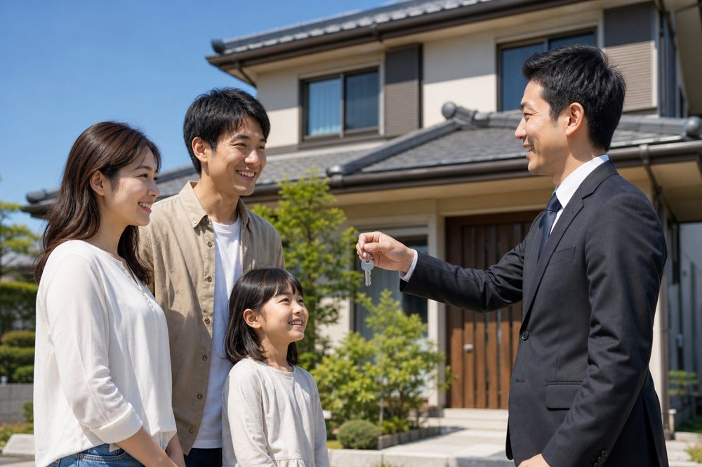 不動産売却成功で笑顔の売主と購入者