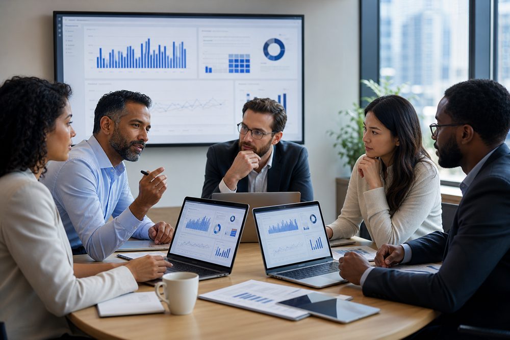 勤怠管理システムを導入した企業チームのミーティング