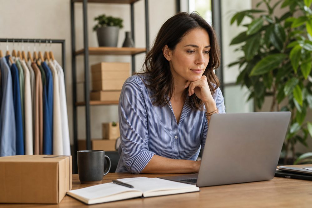 ネット集客を初めて計画する中小企業のオーナーがパソコン画面を見ている様子