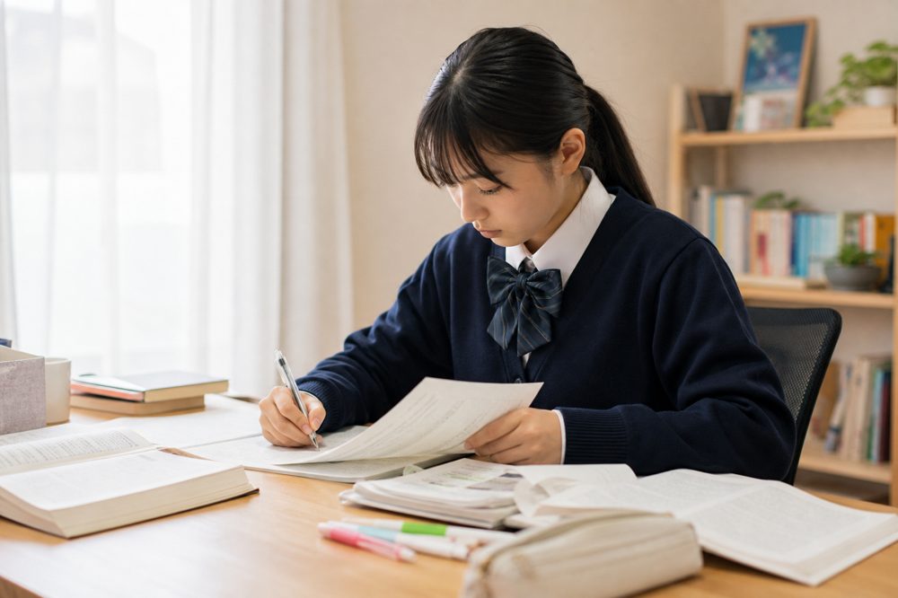 入試過去問を解く日本の中学生の受験勉強の様子