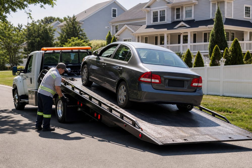 不動車をレッカー車に積み込む様子のイメージ