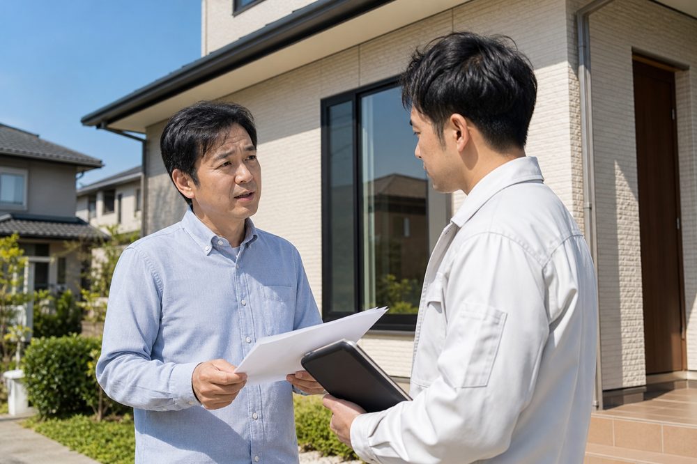 外壁塗装の補助金・保険活用について業者と相談する施主のイメージ