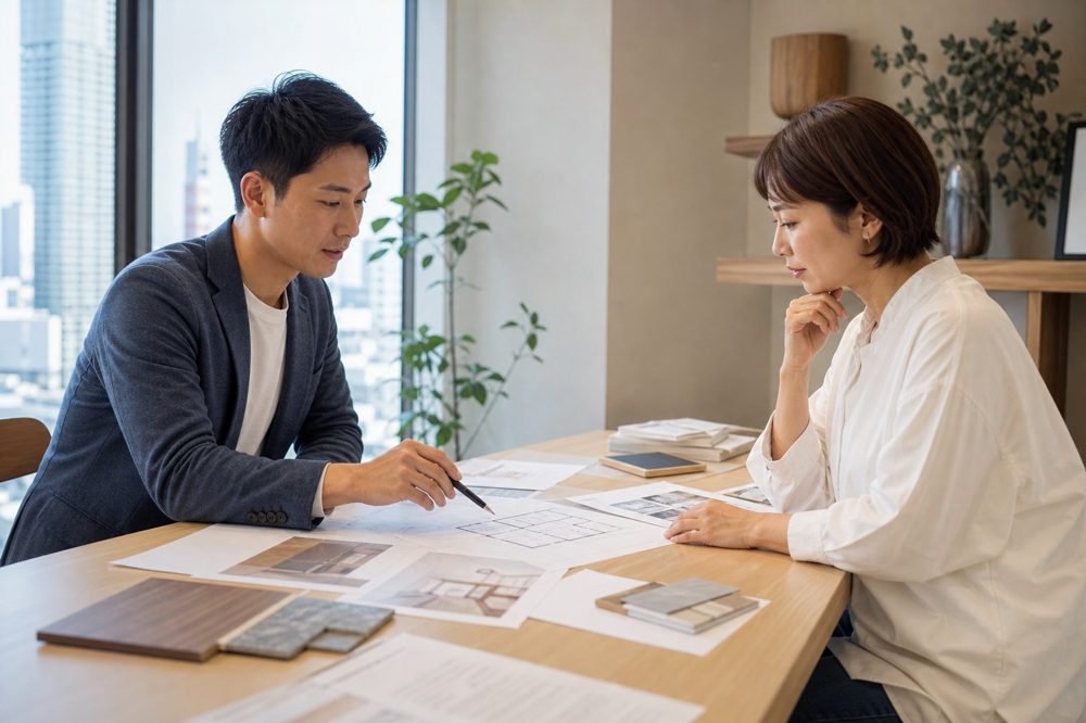 福岡のリフォーム会社でプランと費用を相談しているシーン
