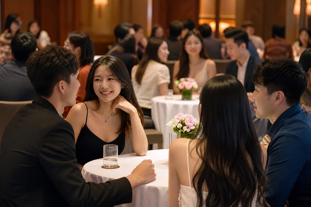 婚活パーティーの会場での交流シーン