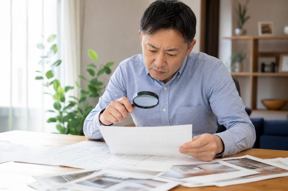 リフォーム契約書を注意深く確認している施主の様子