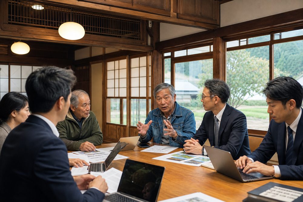 農山村の地域住民と投資家が共にプロジェクトを議論するコミュニティミーティング