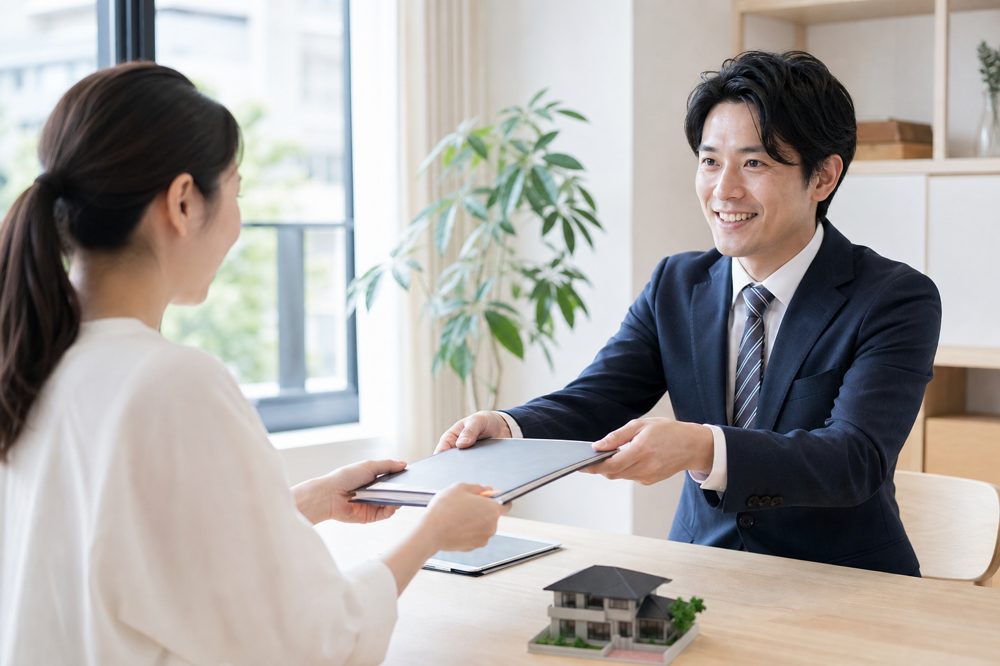 泉佐野市でマンション売却査定を行う不動産エージェントと家主