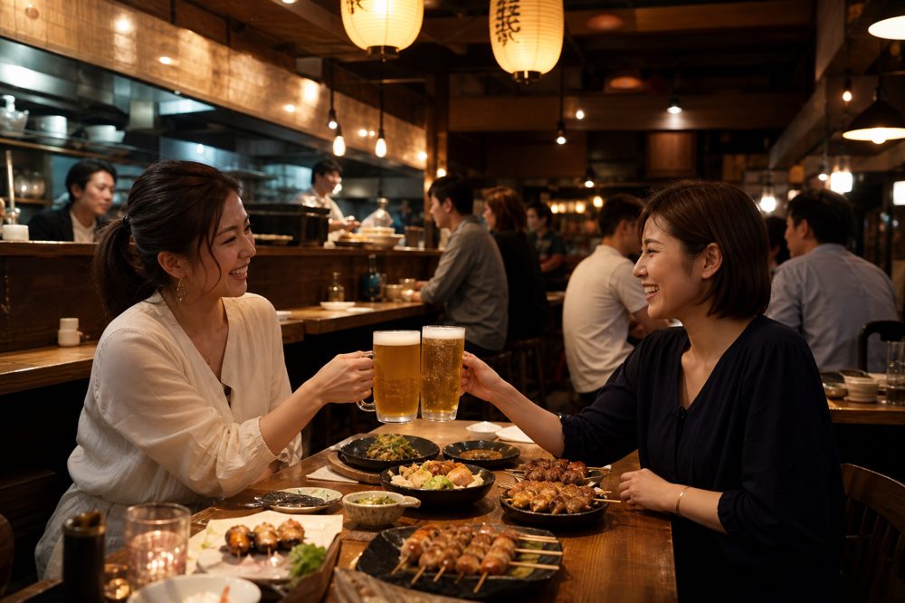 居酒屋フランチャイズの店内イメージ・温かみのある照明と料理