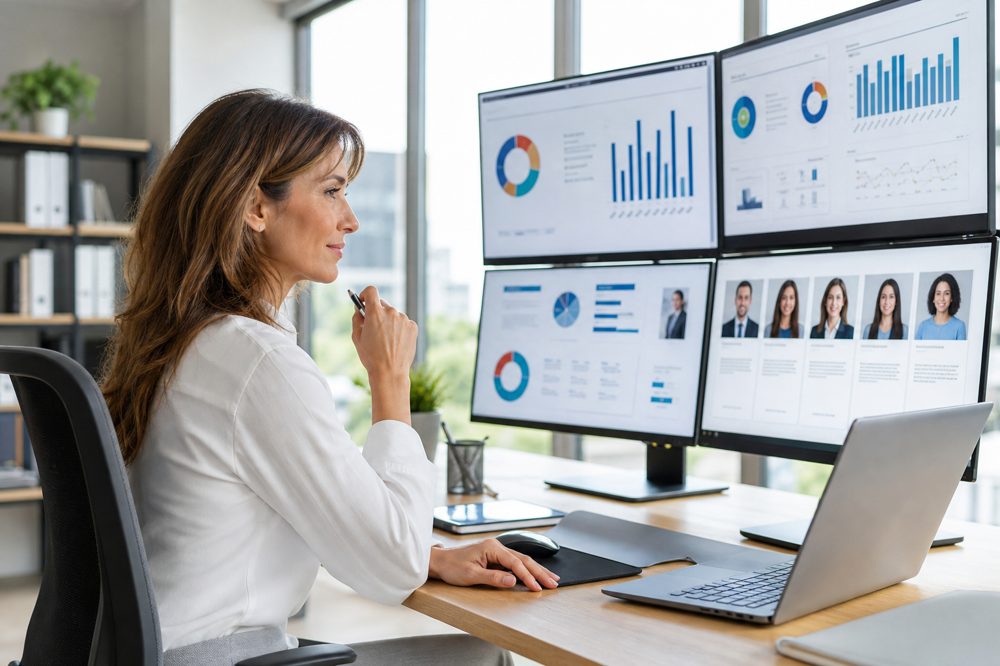 代行会社がデータを活用して候補者リストを精査している様子