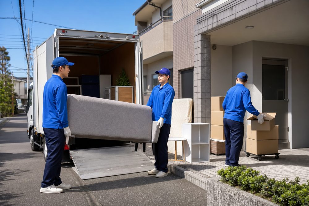千葉県の遺品整理業者が作業トラックに荷物を積み込む様子
