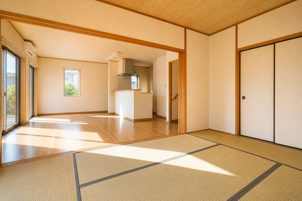 片付け完了後の清潔で明るい空き家の室内