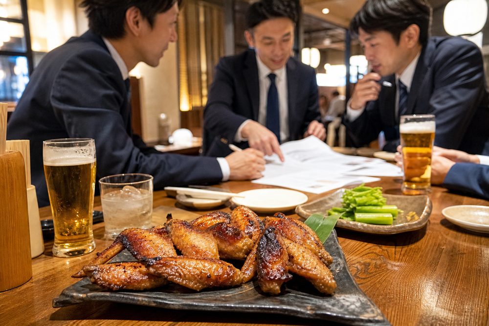 居酒屋フランチャイズ法人加盟のイメージ・明るい居酒屋内装とビジネス資料